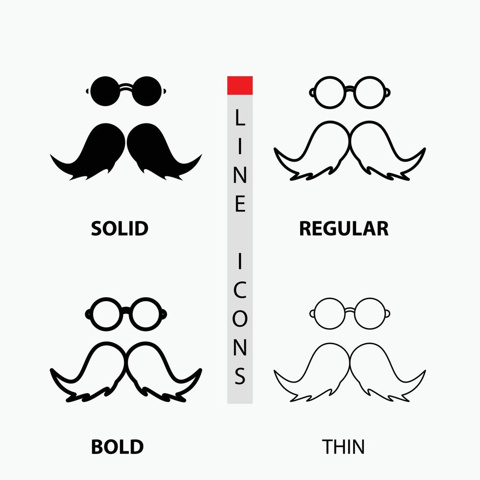 bigode. hipster. moveleiro. macho. ícone de homens finos. regular. linha em negrito e estilo de glifo. ilustração vetorial vetor