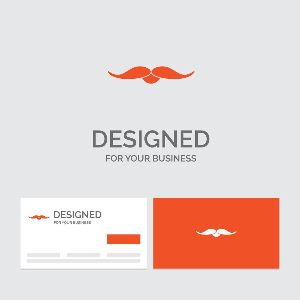 modelo de logotipo de negócios para bigode. hipster. moveleiro. macho. homens. cartões de visita laranja com modelo de logotipo da marca. vetor