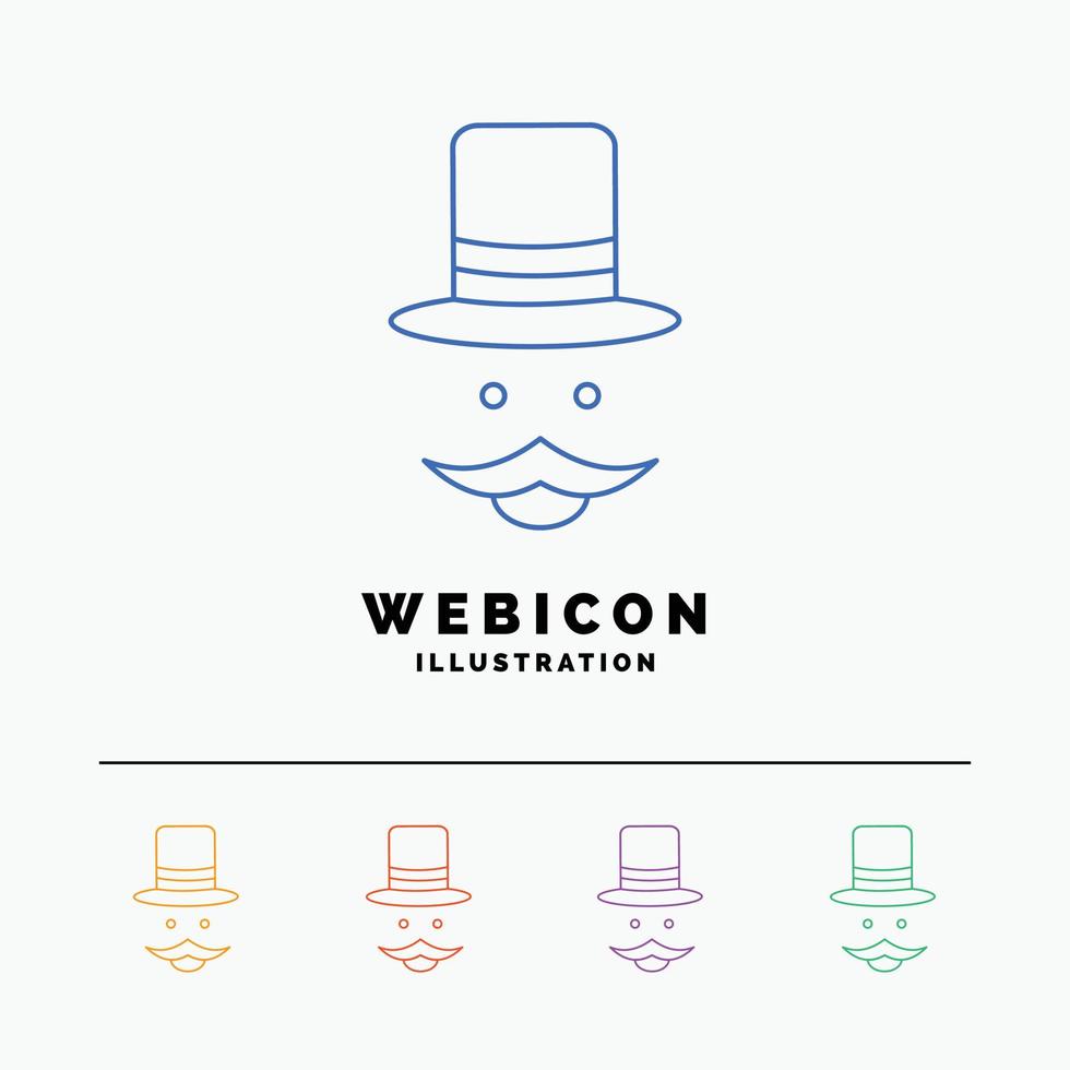 bigode. hipster. moveleiro. chapéu. homens 5 modelo de ícone da web de linha de cores isolado no branco. ilustração vetorial vetor
