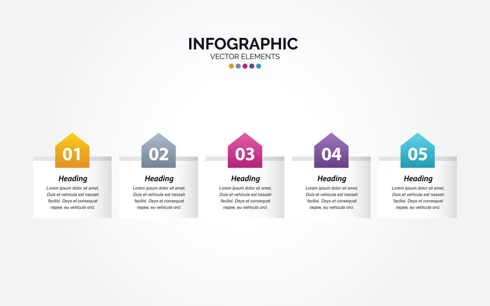 modelo de infográfico horizontal de negócios. design de linha fina com números 5 opções ou etapas. vetor