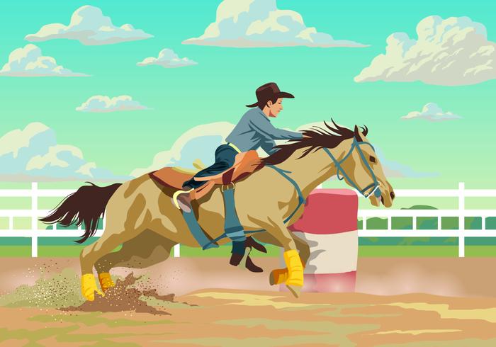 Participante Cowboy em uma corrida de barril vetor