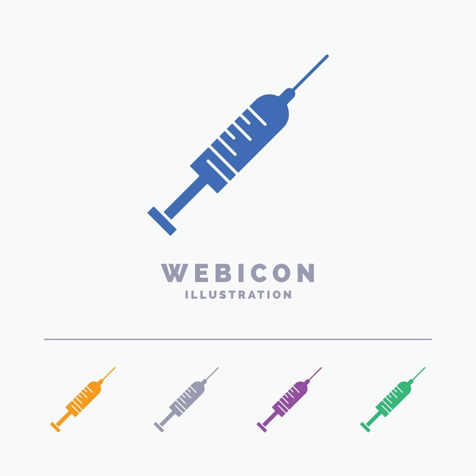 seringa. injeção. vacina. agulha. tiro modelo de ícone de web glifo de 5 cores isolado no branco. ilustração vetorial vetor