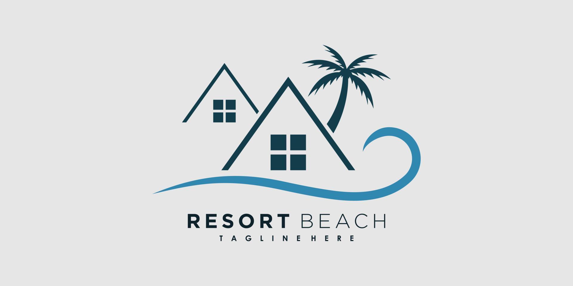 vetor de design de logotipo de praia resort com conceito criativo de palma de ícone