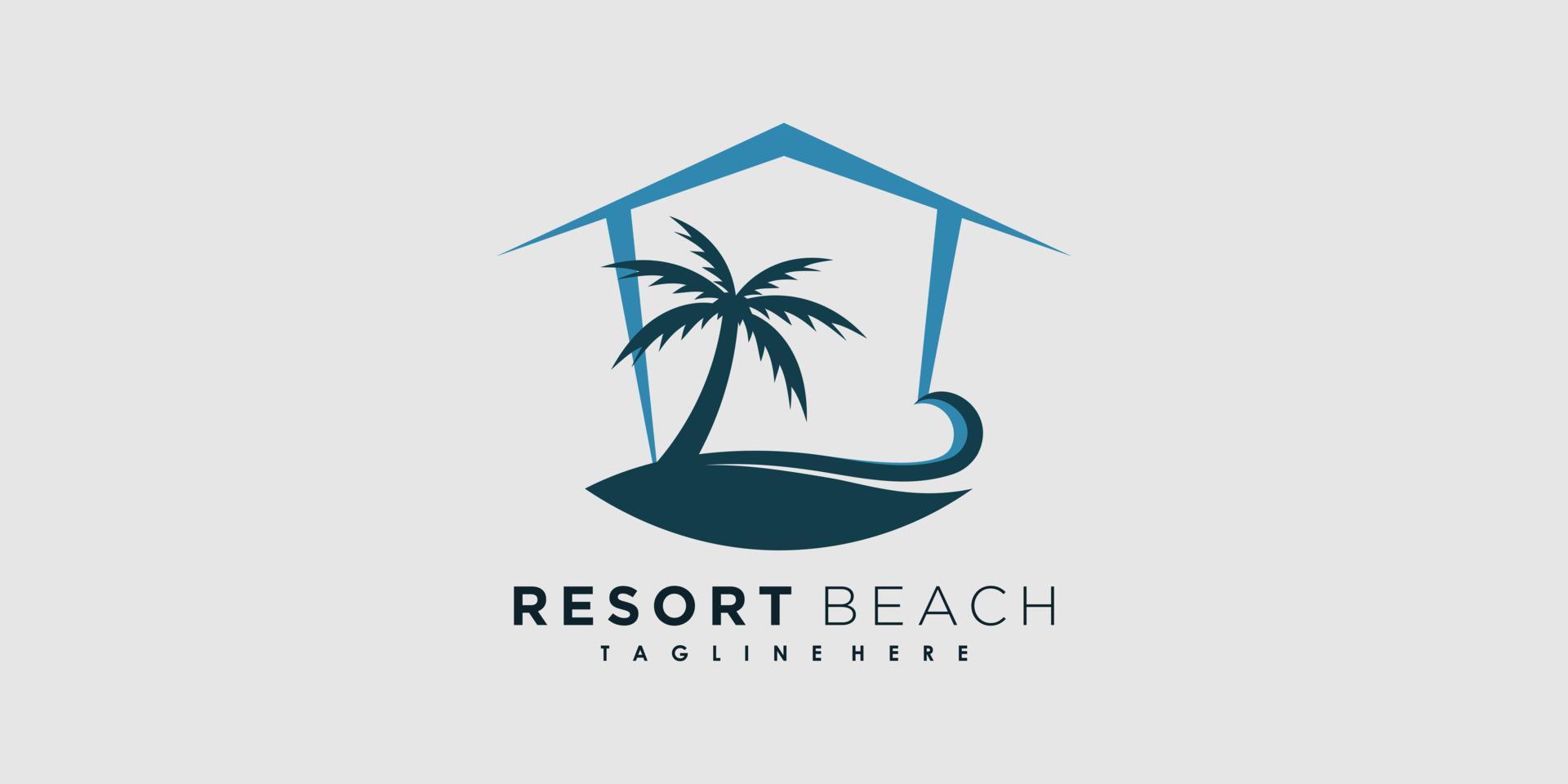 vetor de design de logotipo de praia resort com conceito criativo de palma de ícone