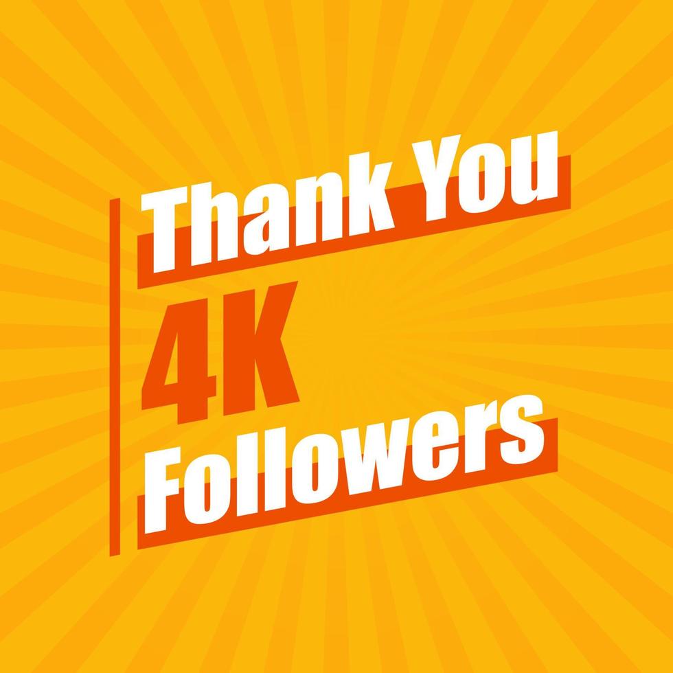 obrigado 4k seguidores, 4000 seguidores celebração design colorido moderno. vetor