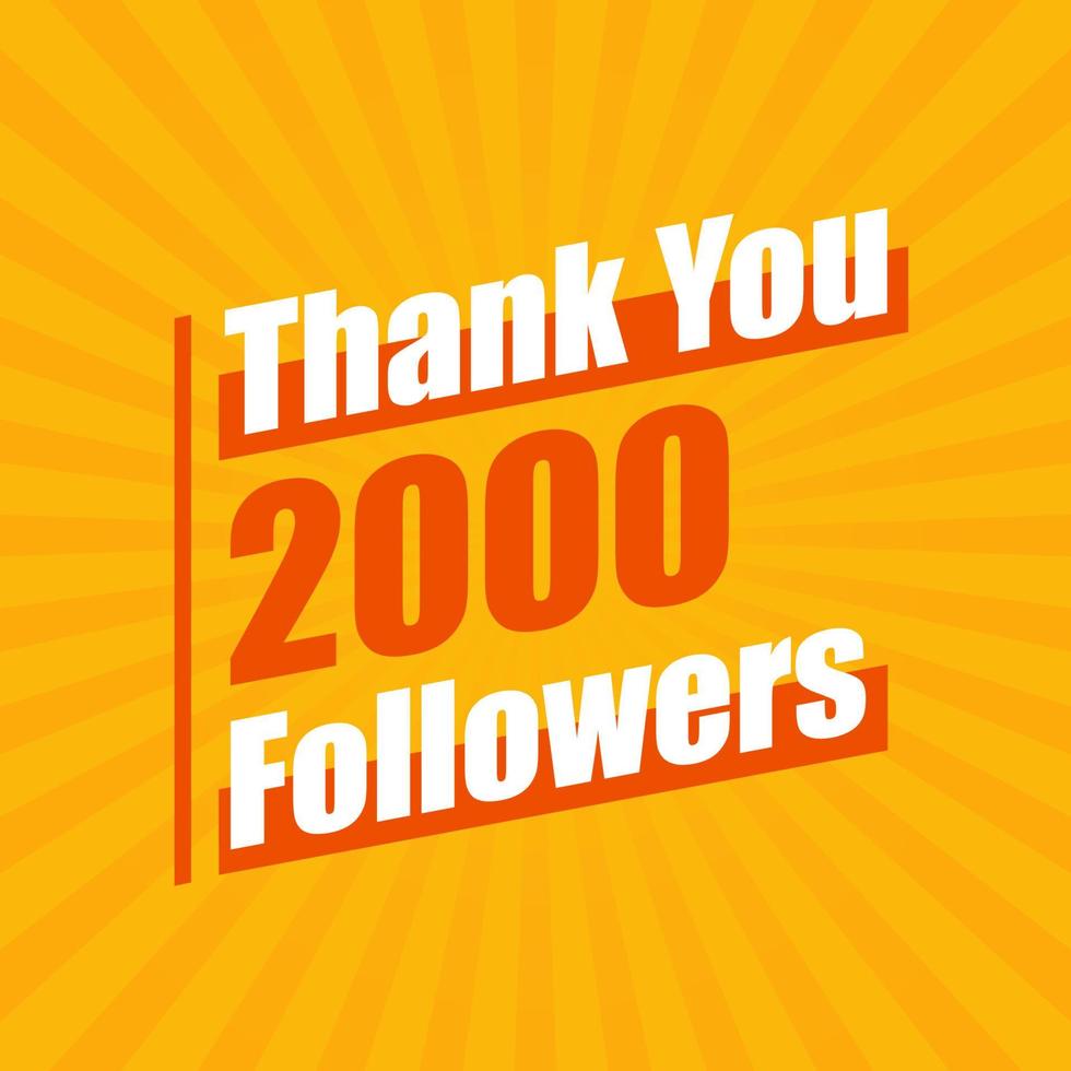 obrigado 2000 seguidores, 2k seguidores celebração design colorido moderno. vetor