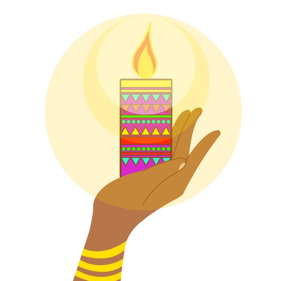 mão de vetor de desenho animado com velas no diwali