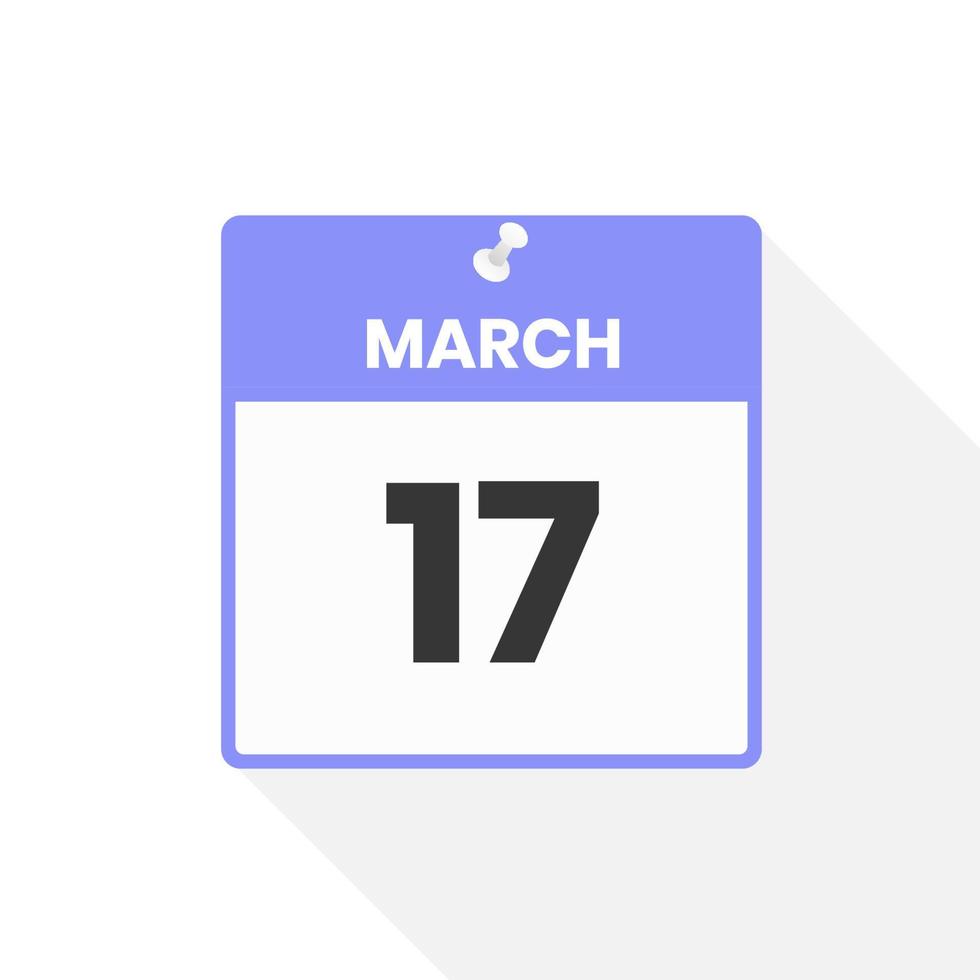 ícone de calendário de 17 de março. data, ilustração em vetor ícone do calendário do mês
