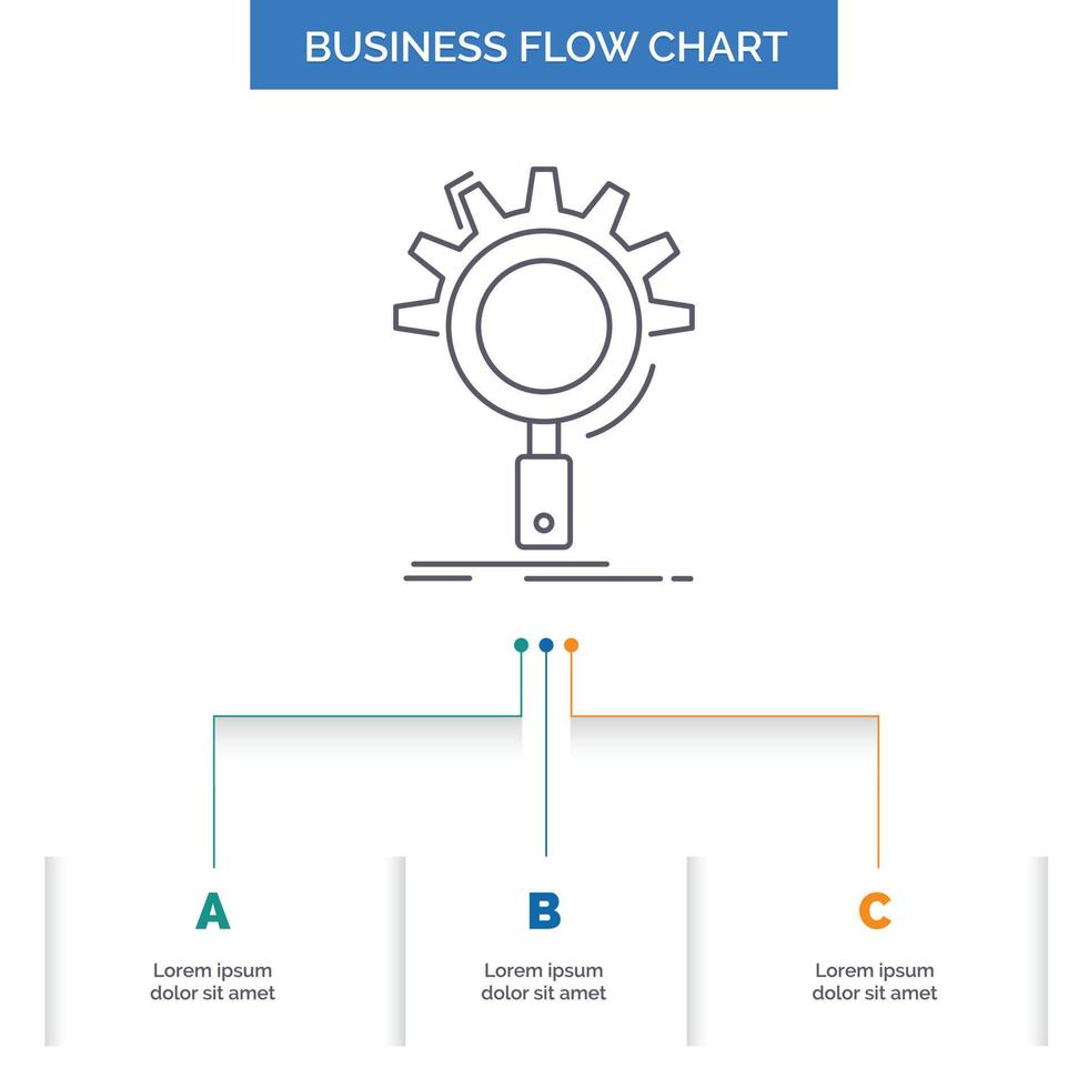 seo. procurar. otimização. processo. definindo o design do fluxograma de negócios com 3 etapas. ícone de linha para lugar de modelo de plano de fundo de apresentação para texto vetor