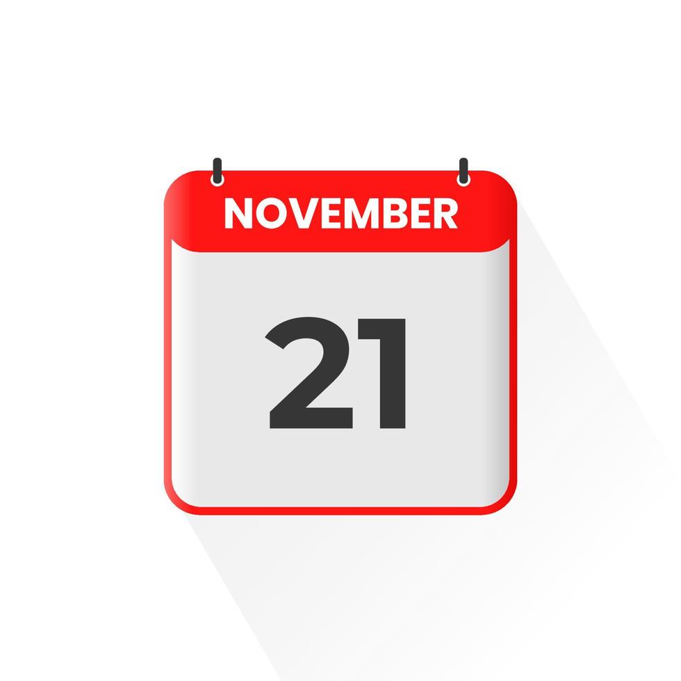 ícone do calendário de 21 de novembro. 21 de novembro data do calendário mês ícone ilustrador vetorial vetor
