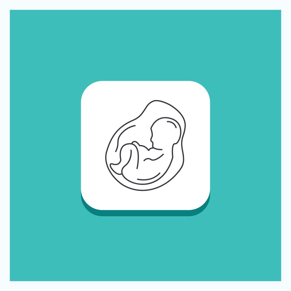 botão redondo para bebê. gravidez. grávida. obstetrícia. fundo turquesa do ícone da linha do feto vetor