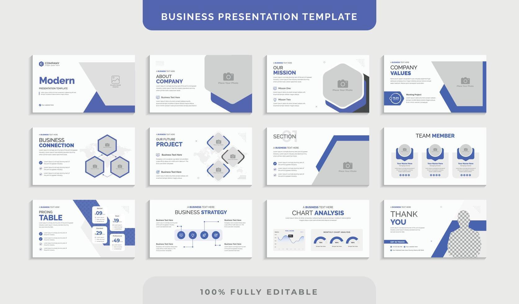 conjunto de design de modelo de slides de apresentação de negócios criativos vetor
