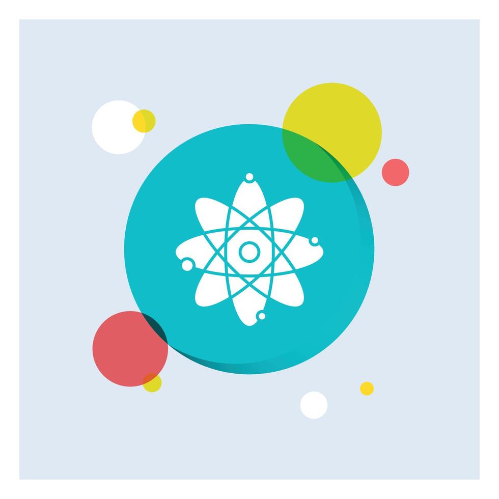átomo. nuclear. molécula. química. fundo de círculo colorido de ícone de glifo branco de ciência vetor