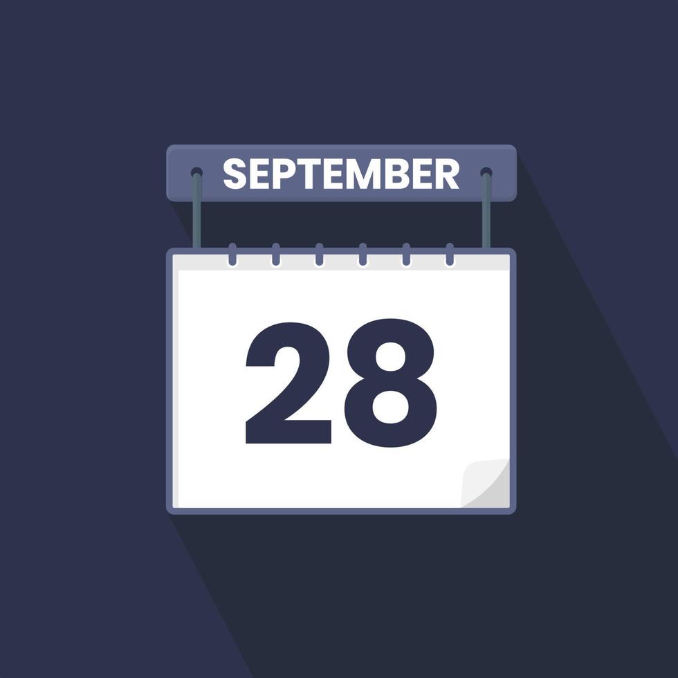 ícone do calendário de 28 de setembro. 28 de setembro calendário data mês ícone ilustrador vetorial vetor