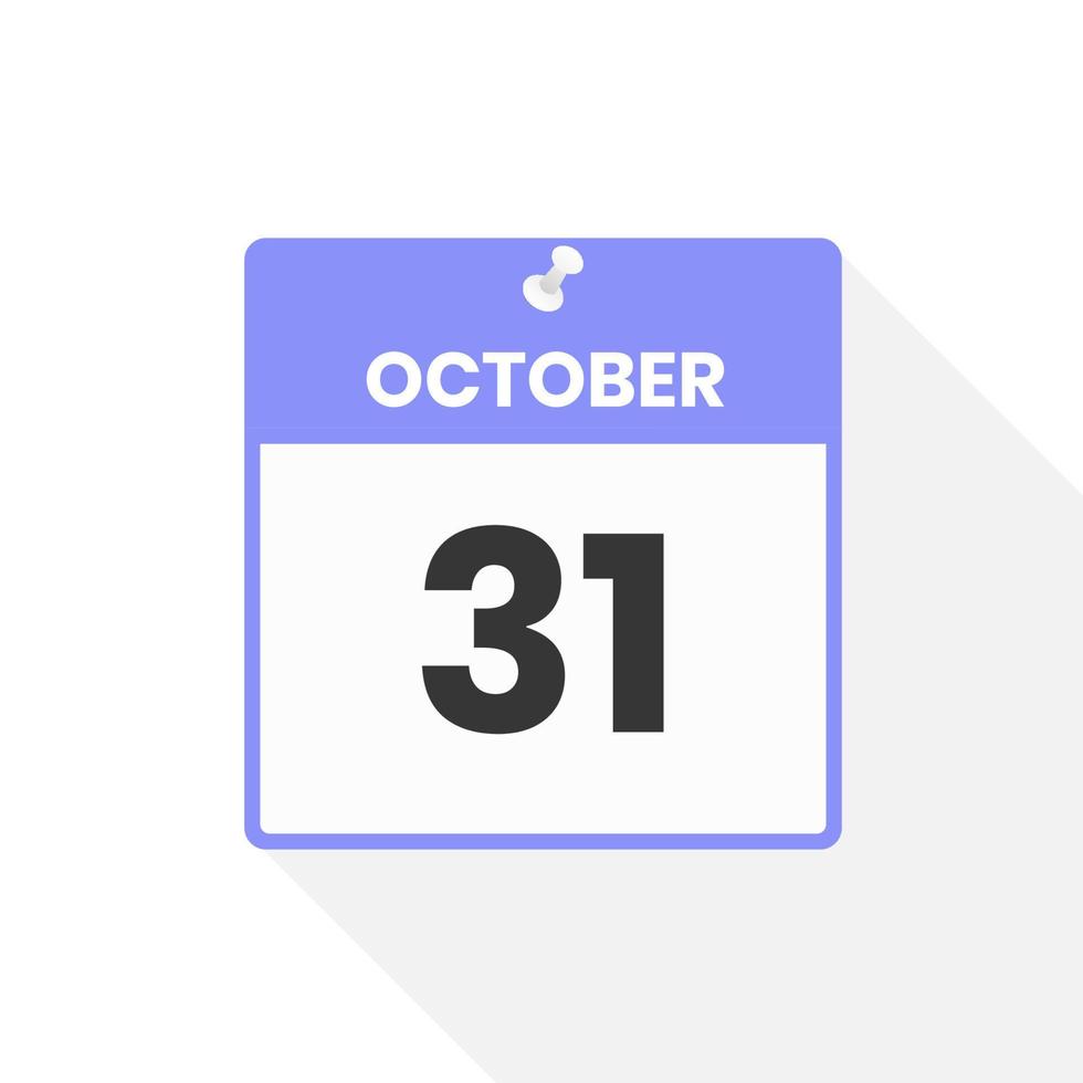ícone de calendário de 31 de outubro. data, ilustração em vetor ícone do calendário do mês