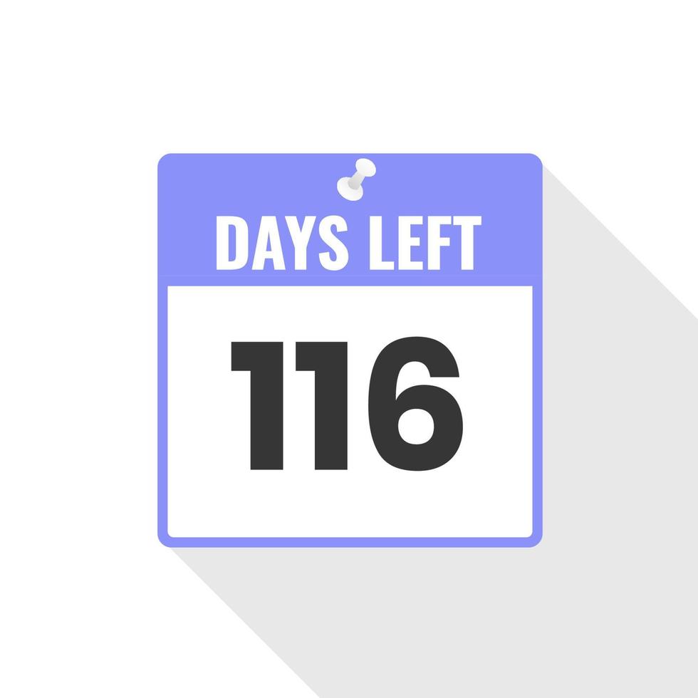 116 dias restantes ícone de vendas de contagem regressiva. Faltam 116 dias para o banner promocional vetor