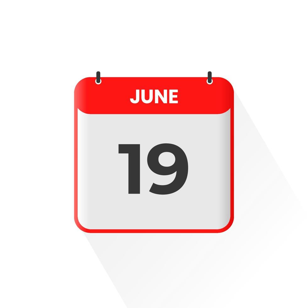 ícone de calendário de 19 de junho. 19 de junho data do calendário mês ícone ilustrador vetorial vetor