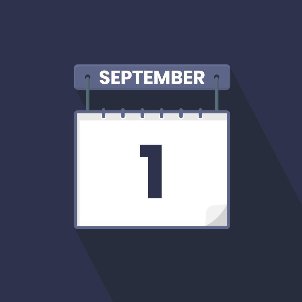 ícone do calendário de 1º de setembro. 1 de setembro data do calendário mês ícone ilustrador vetorial vetor