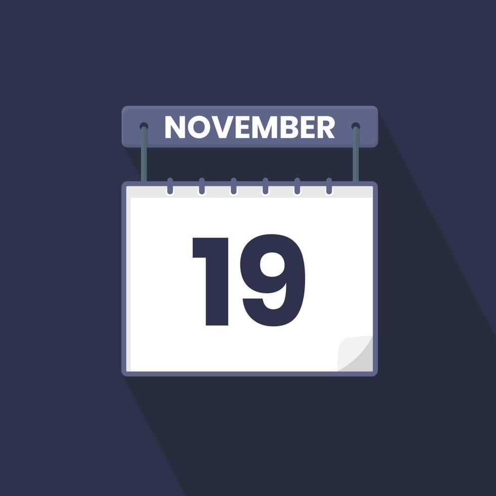 ícone de calendário de 19 de novembro. 19 de novembro data do calendário mês ícone ilustrador vetorial vetor