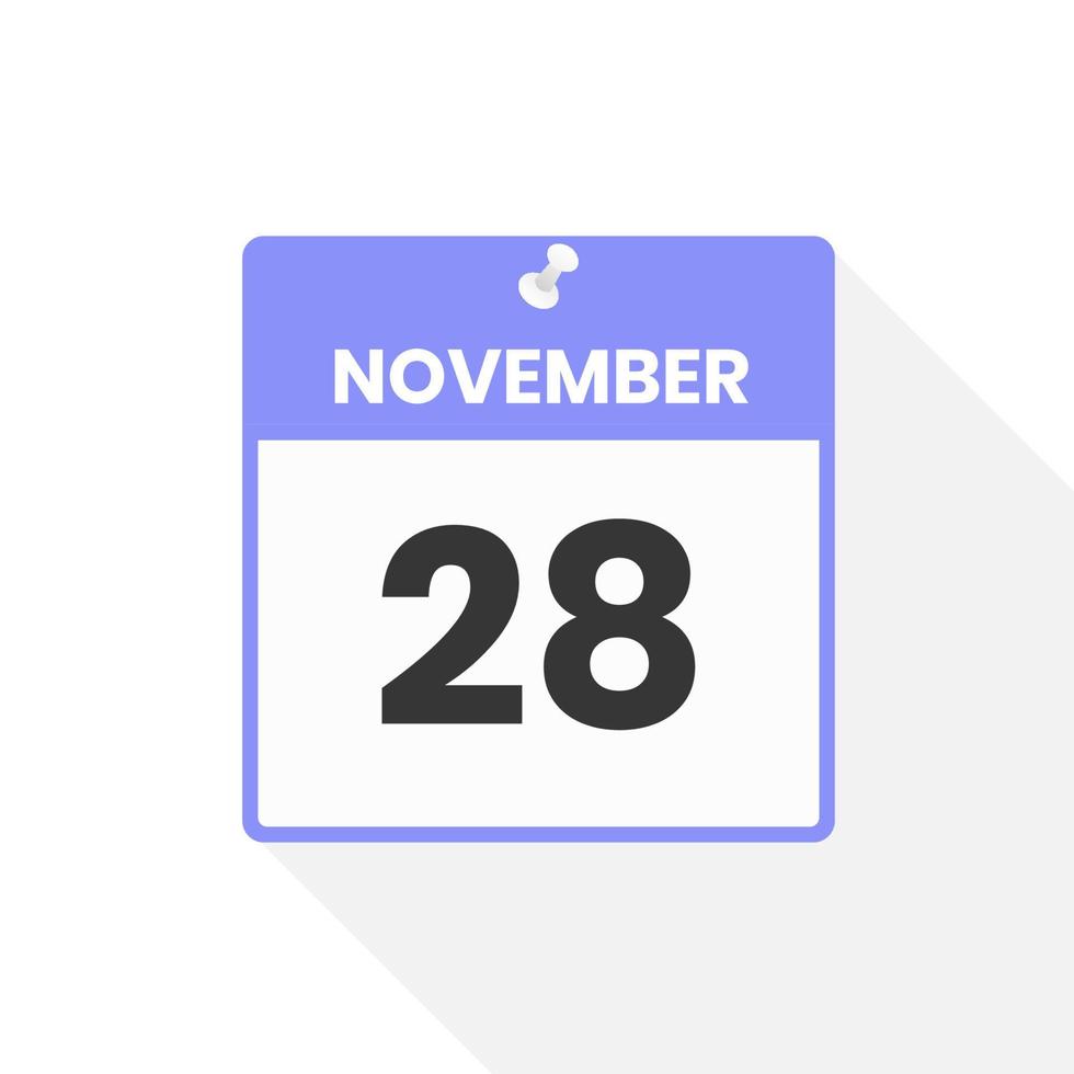 ícone de calendário de 28 de novembro. data, ilustração em vetor ícone do calendário do mês