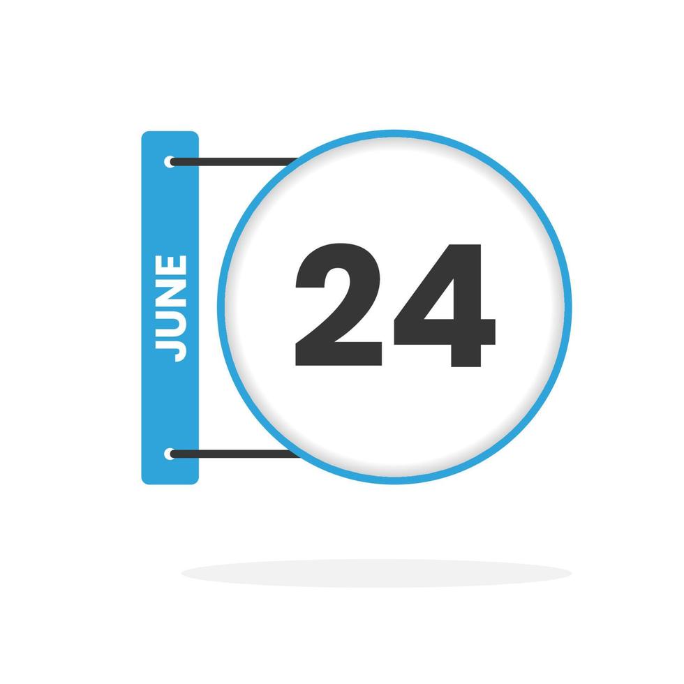 ícone de calendário de 24 de junho. data, ilustração em vetor ícone do calendário do mês