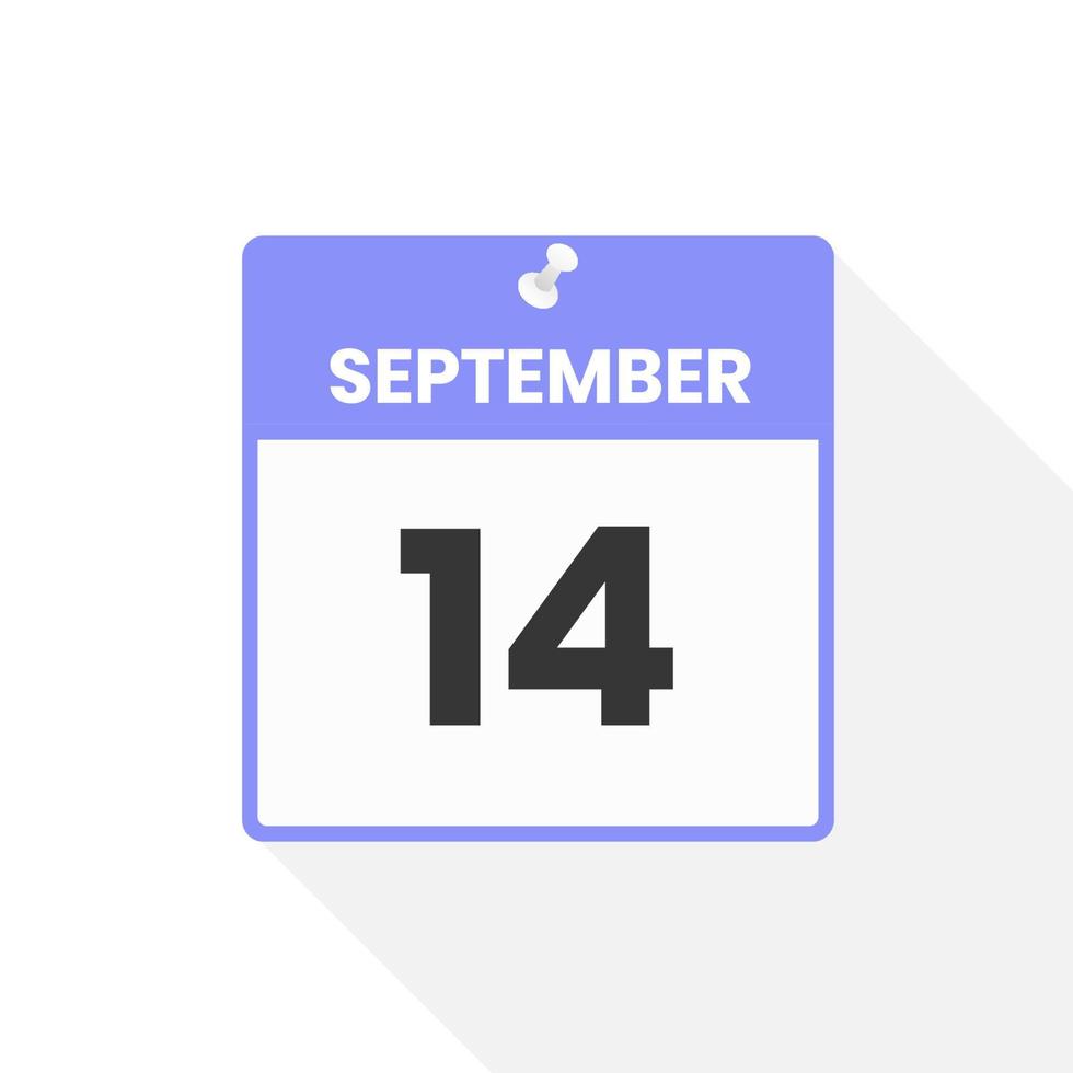 ícone de calendário de 14 de setembro. data, ilustração em vetor ícone do calendário do mês