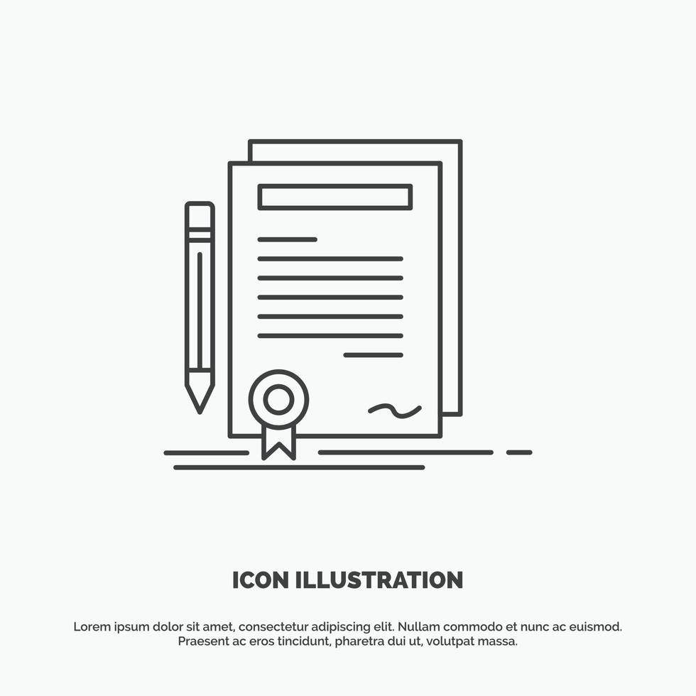 o negócio. certificado. contrato. grau. ícone de documento. símbolo cinza de vetor de linha para ui e ux. site ou aplicativo móvel