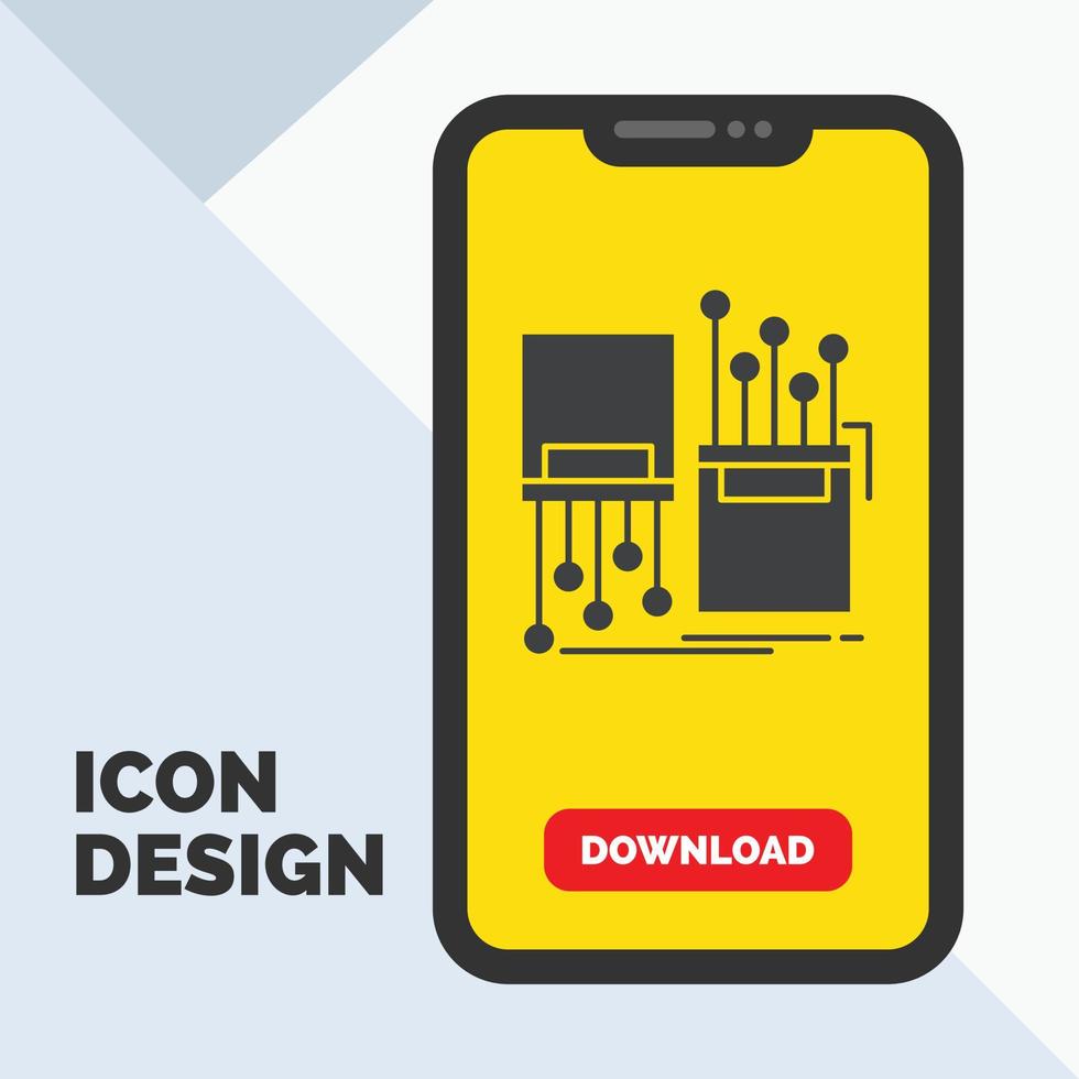 digital. fibra. eletrônico. faixa. ícone de glifo de cabo no celular para página de download. fundo amarelo vetor