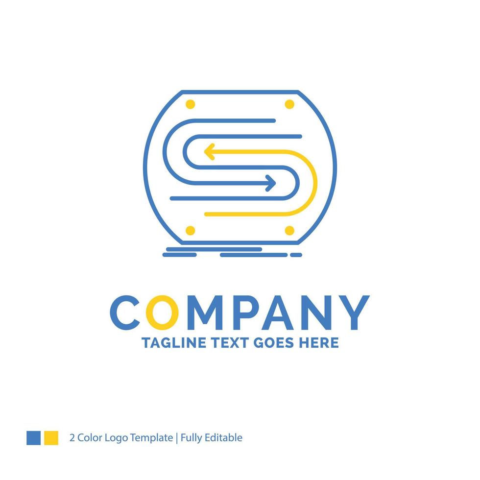 seta de negócios. conceito. convergência. Combine. modelo de logotipo de negócios amarelo azul breu. lugar de modelo de design criativo para slogan. vetor