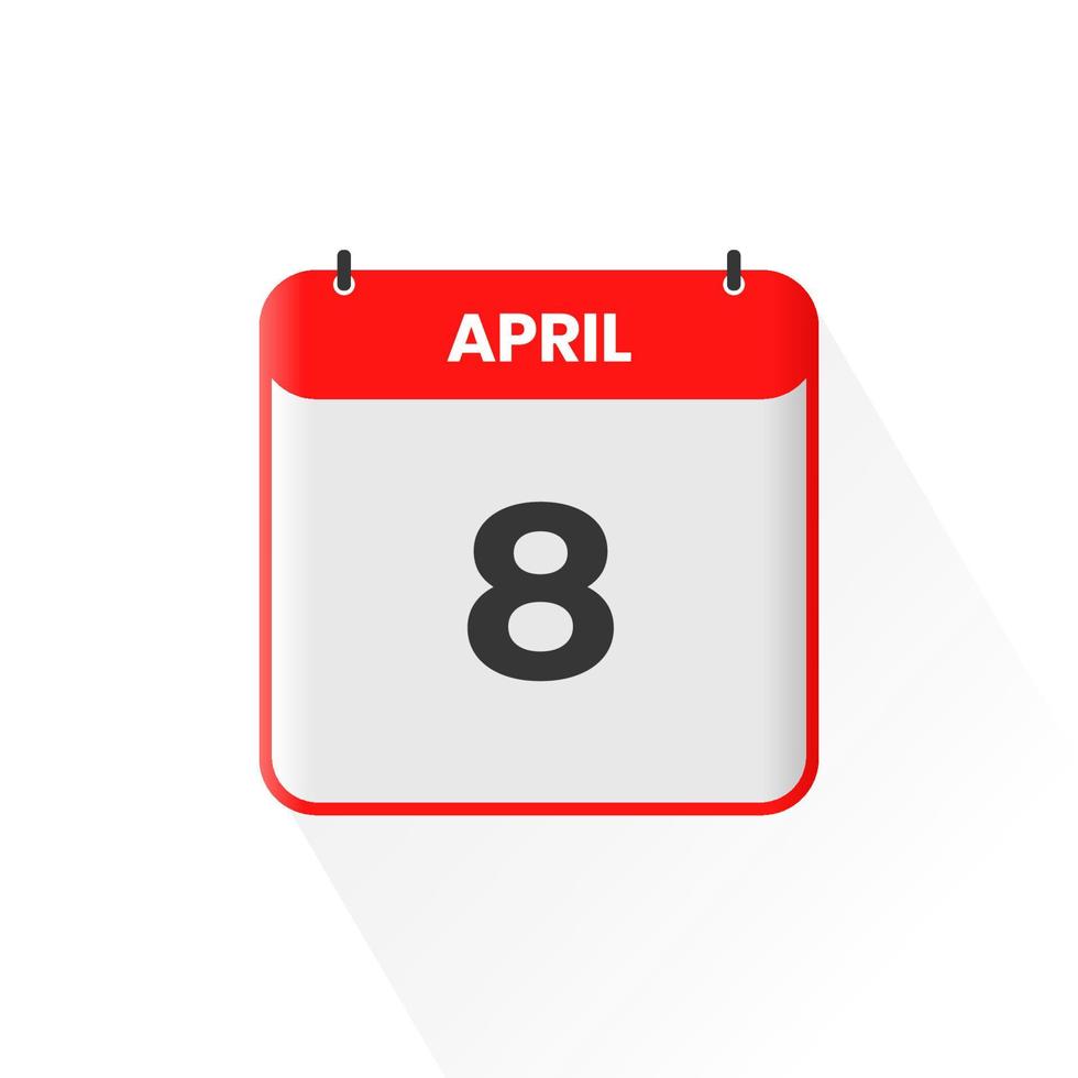 ícone do calendário de 8 de abril. 8 de abril calendário data mês ícone ilustrador vetorial vetor