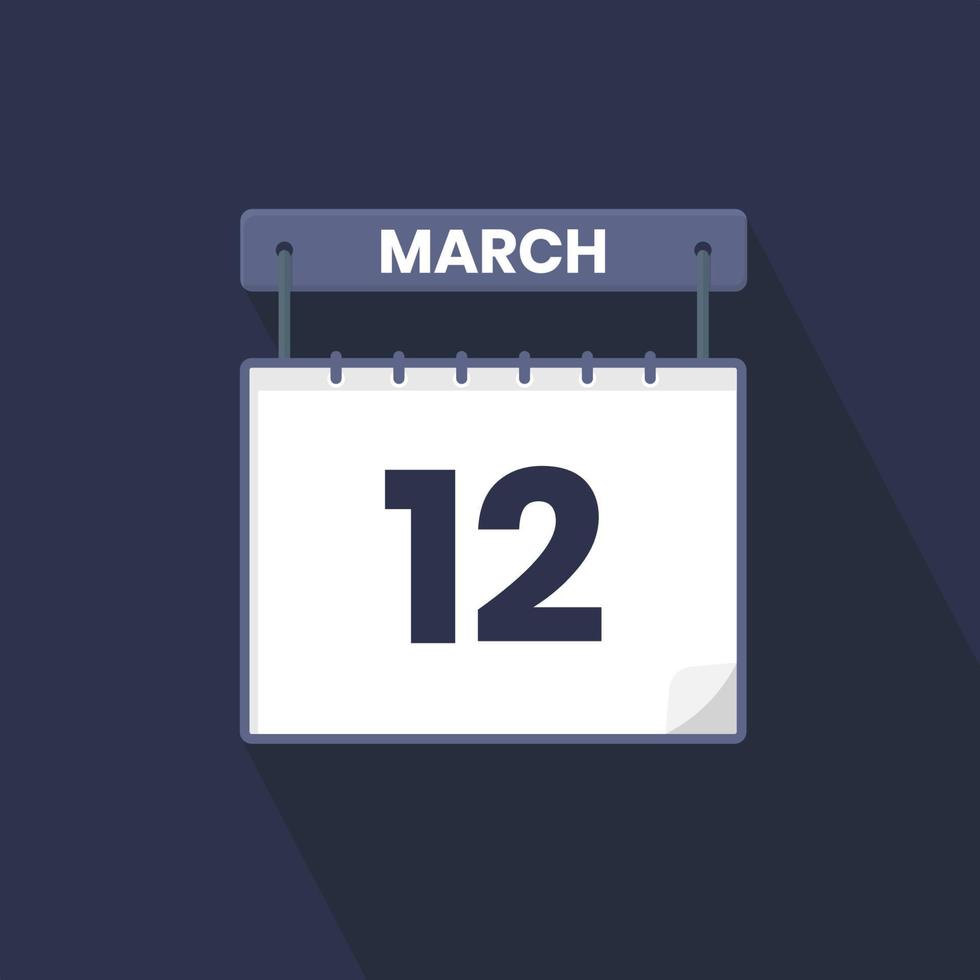 ícone de calendário de 12 de março. 12 de março data do calendário mês ícone ilustrador vetorial vetor
