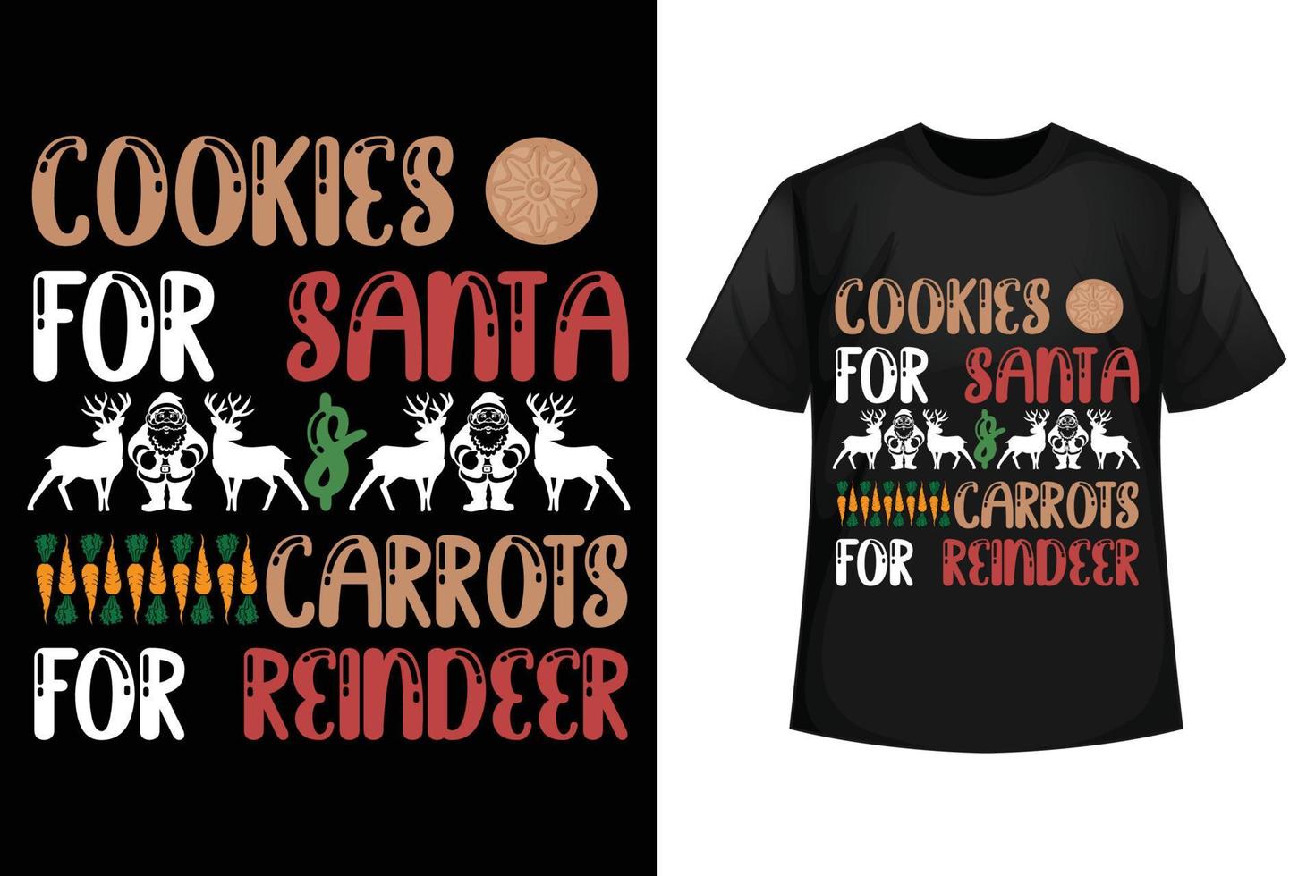 biscoitos para papai noel e cenouras para renas - modelo de design de camiseta de natal vetor