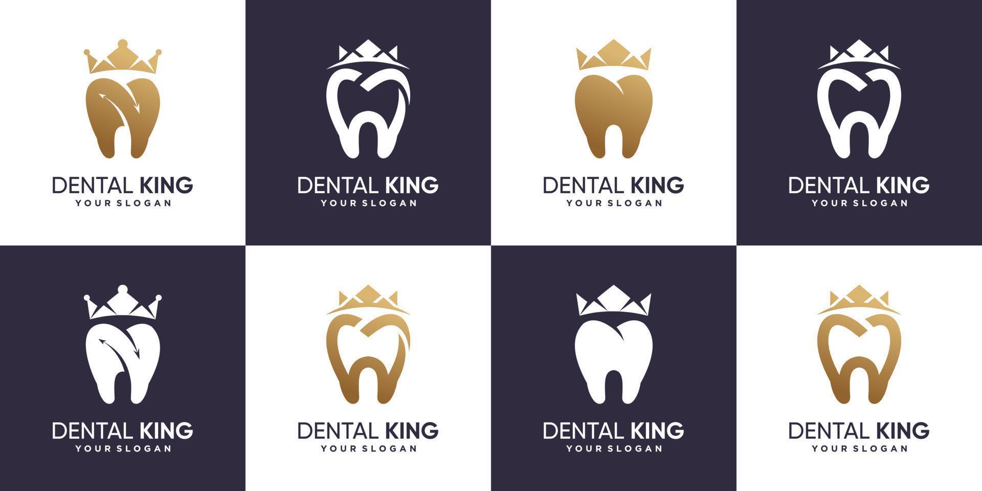 coleção de design de logotipo odontológico com ícone de coroa e vetor premium de conceito moderno