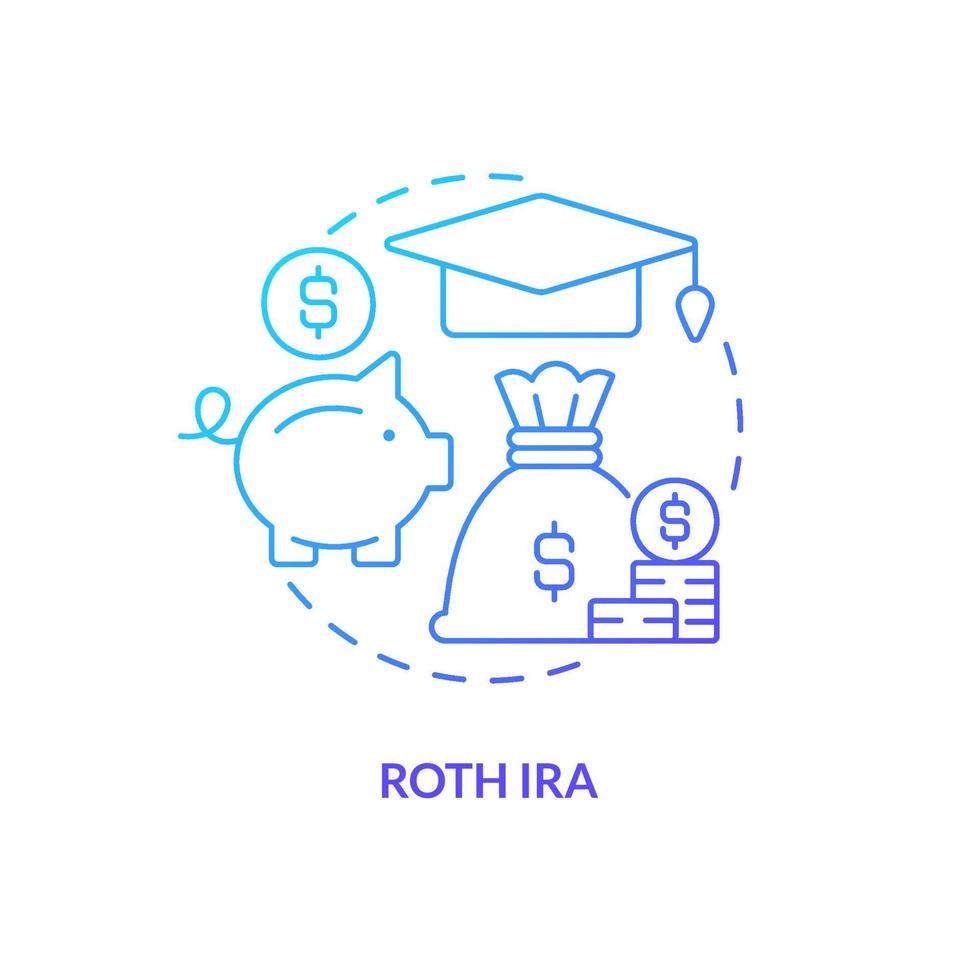 ícone de conceito gradiente azul roth ira. despesas de educação pagam. tipo de conta para ilustração de linha fina idéia abstrata de poupança faculdade. desenho de contorno isolado. vetor