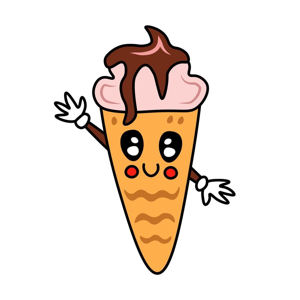 estilo de doodle de desenho animado de personagem de sorvete fofo vetor