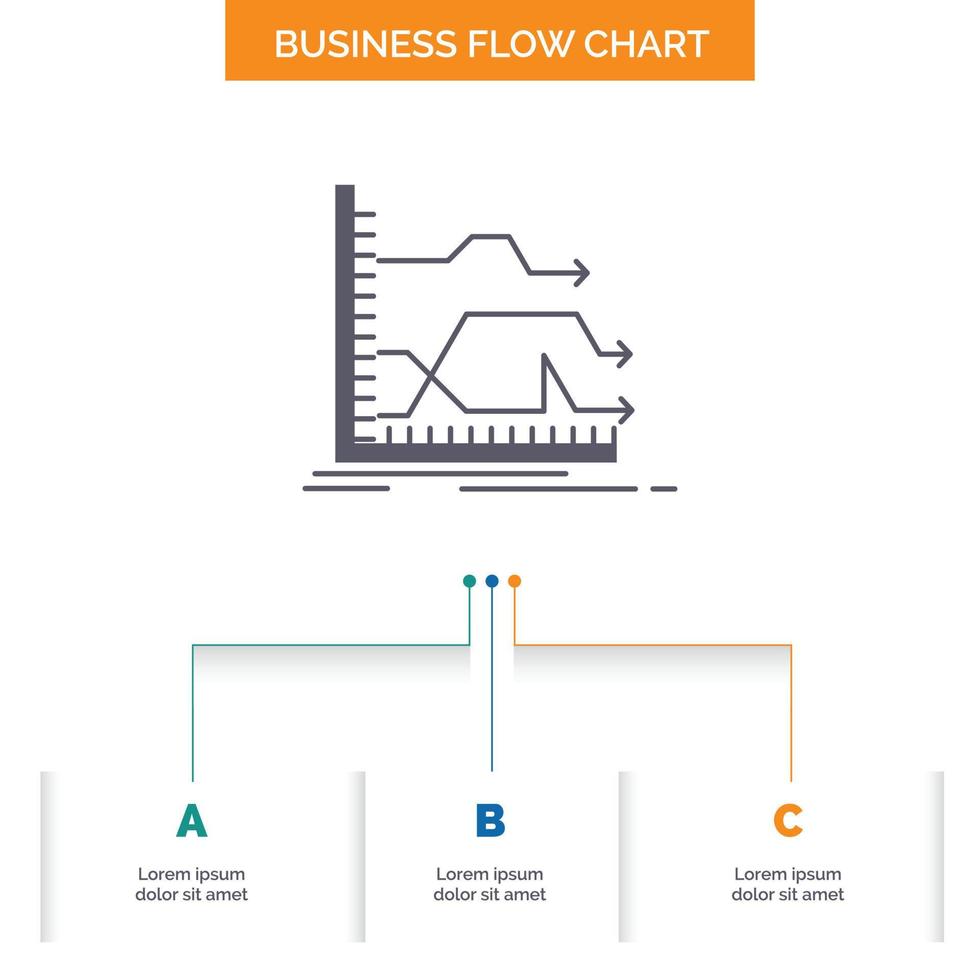 Setas; flechas. frente. gráfico. mercado. design de fluxograma de negócios de previsão com 3 etapas. ícone de glifo para lugar de modelo de plano de fundo de apresentação para texto. vetor