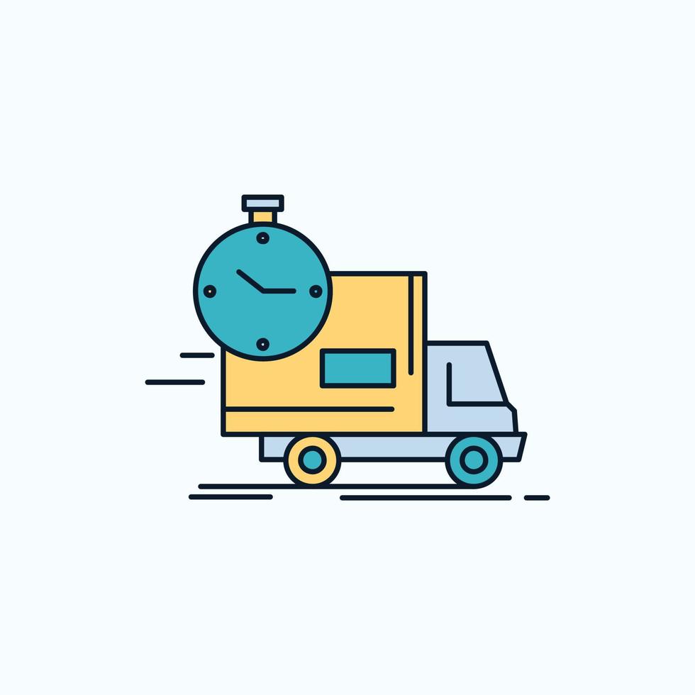 Entrega. Tempo. envio. transporte. ícone plano de caminhão. sinal verde e amarelo e símbolos para site e aplicativo móvel. ilustração vetorial vetor
