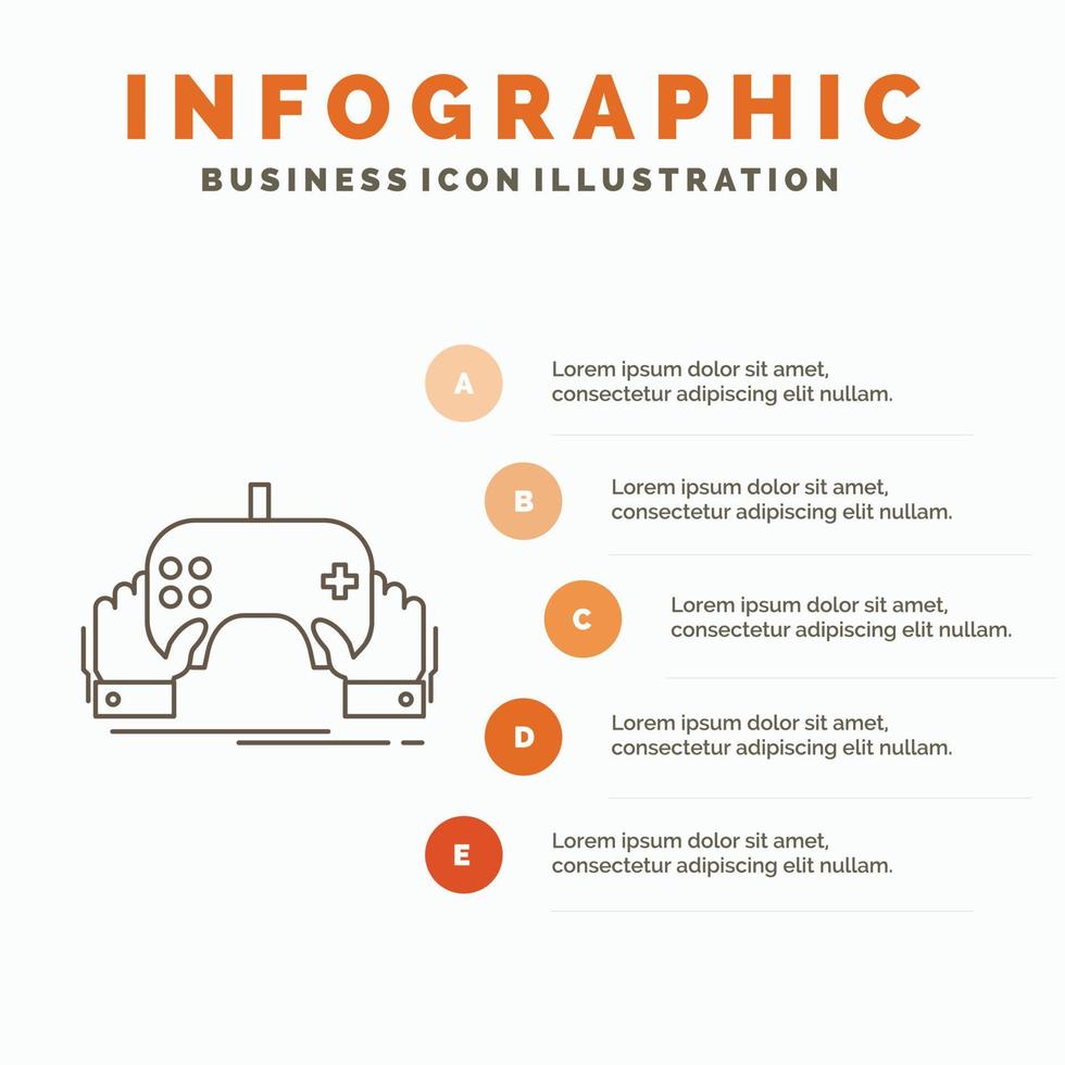 jogos. jogos. Móvel. entretenimento. modelo de infográficos de aplicativo para site e apresentação. ícone de linha cinza com ilustração vetorial de estilo infográfico laranja vetor