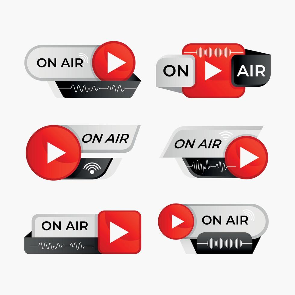 transmissão ao vivo no distintivo de ícones do ar com o logotipo do youtube vetor