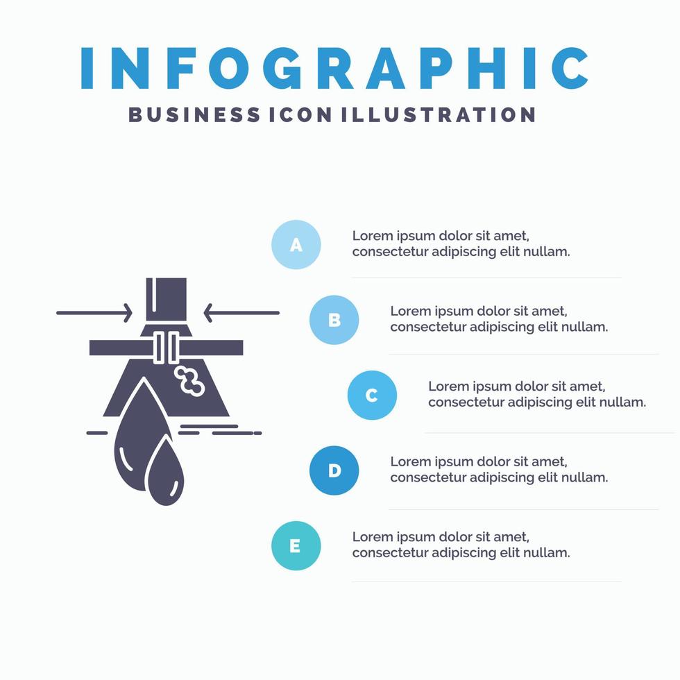 químico. vazar. detecção. fábrica. modelo de infográficos de poluição para site e apresentação. ícone de glifo cinza com ilustração em vetor estilo infográfico azul.