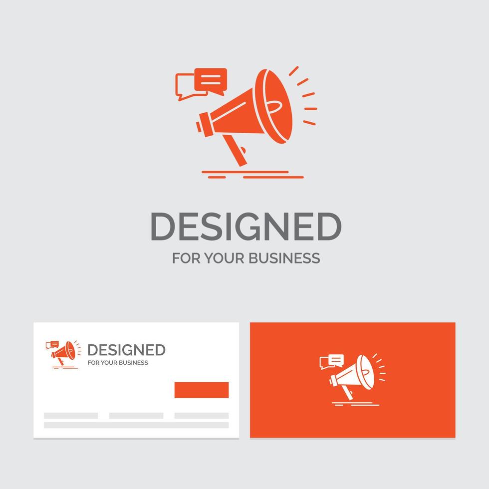 modelo de logotipo de negócios para marketing. megafone. anúncio. promoção. promoção. cartões de visita laranja com modelo de logotipo da marca. vetor