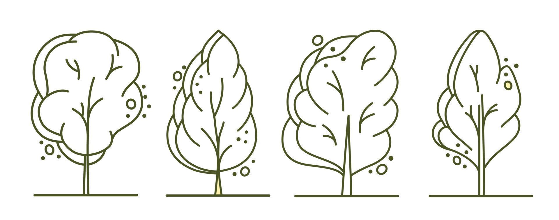 árvore para plantas arquitetônicas. projeto de comitiva. várias árvores, arbustos e arbustos, vista frontal para o plano de projeto paisagístico. ilustração vetorial. vetor
