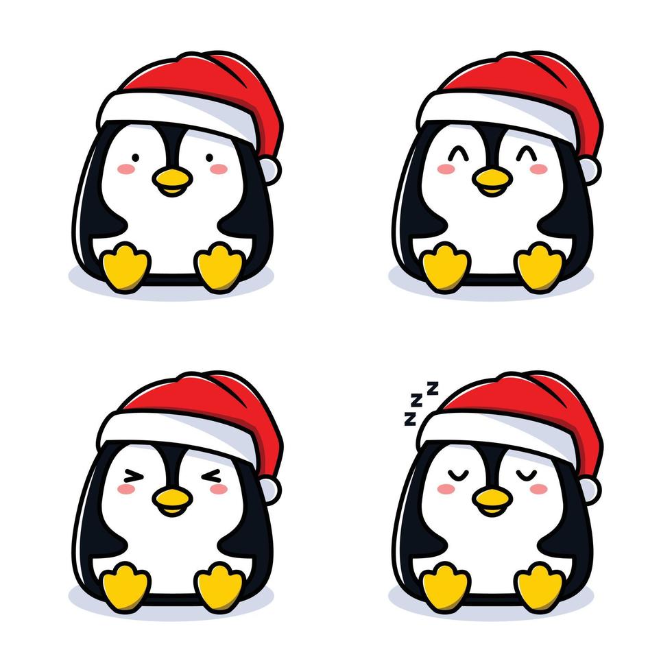 ilustração vetorial de emoji de pinguim fofo usando chapéu de papai noel vetor