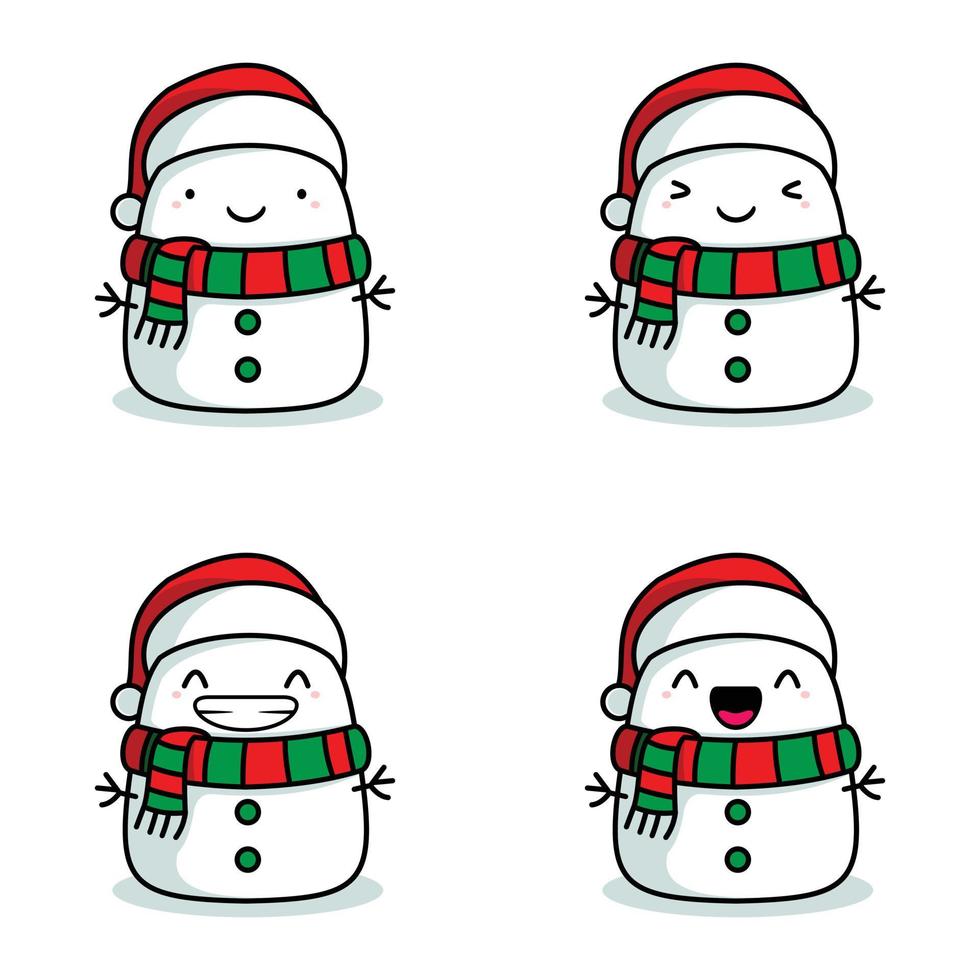 ilustração vetorial de emoji de boneco de neve fofo usando chapéu de papai noel vetor