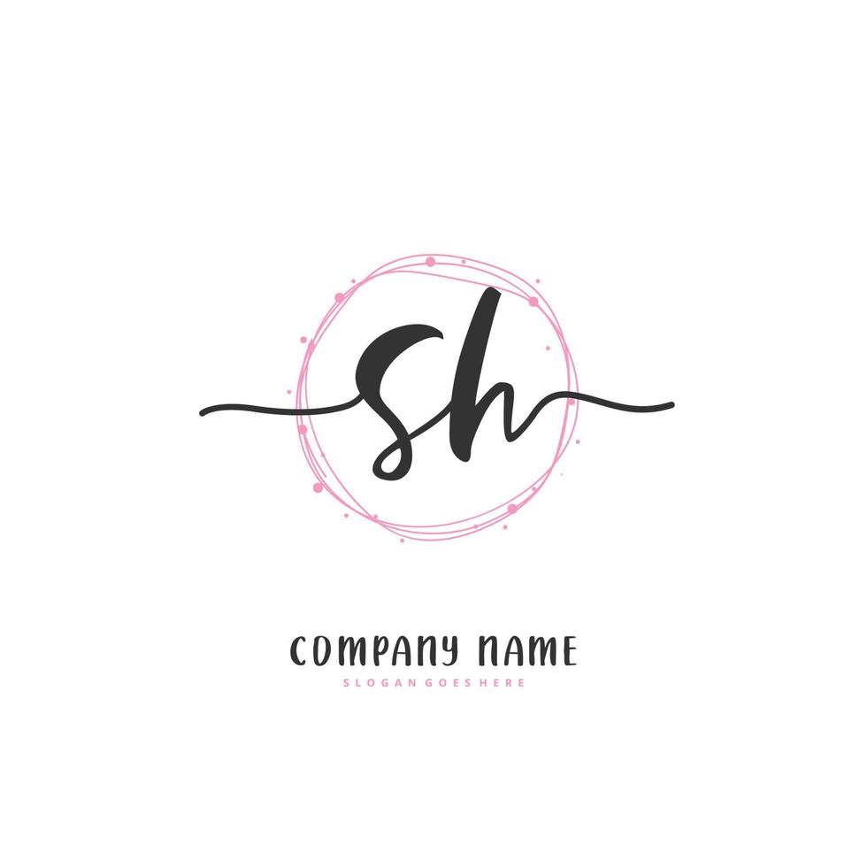 sh caligrafia inicial e design de logotipo de assinatura com círculo. logotipo manuscrito de design bonito para moda, equipe, casamento, logotipo de luxo. vetor