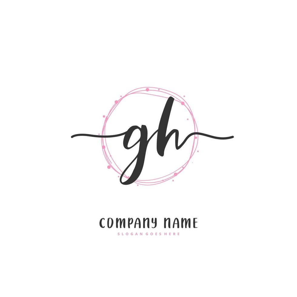 gh caligrafia inicial e design de logotipo de assinatura com círculo. logotipo manuscrito de design bonito para moda, equipe, casamento, logotipo de luxo. vetor