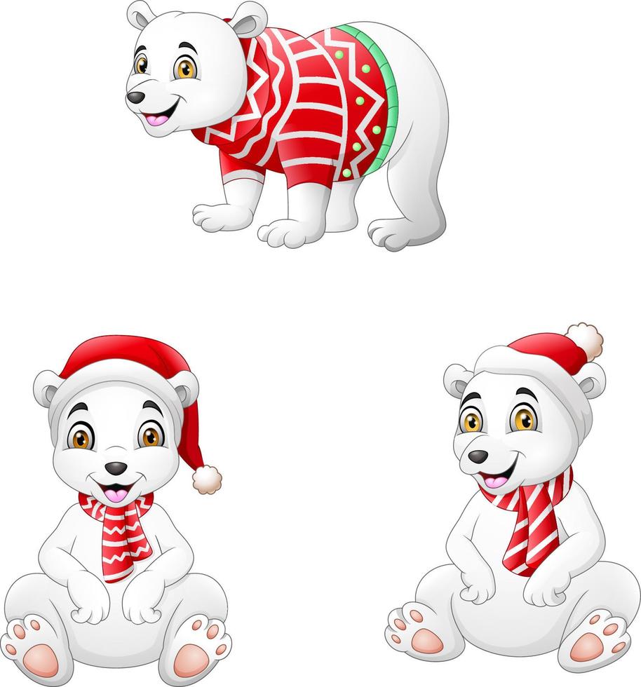 lindo urso polar definido em roupas de inverno vetor