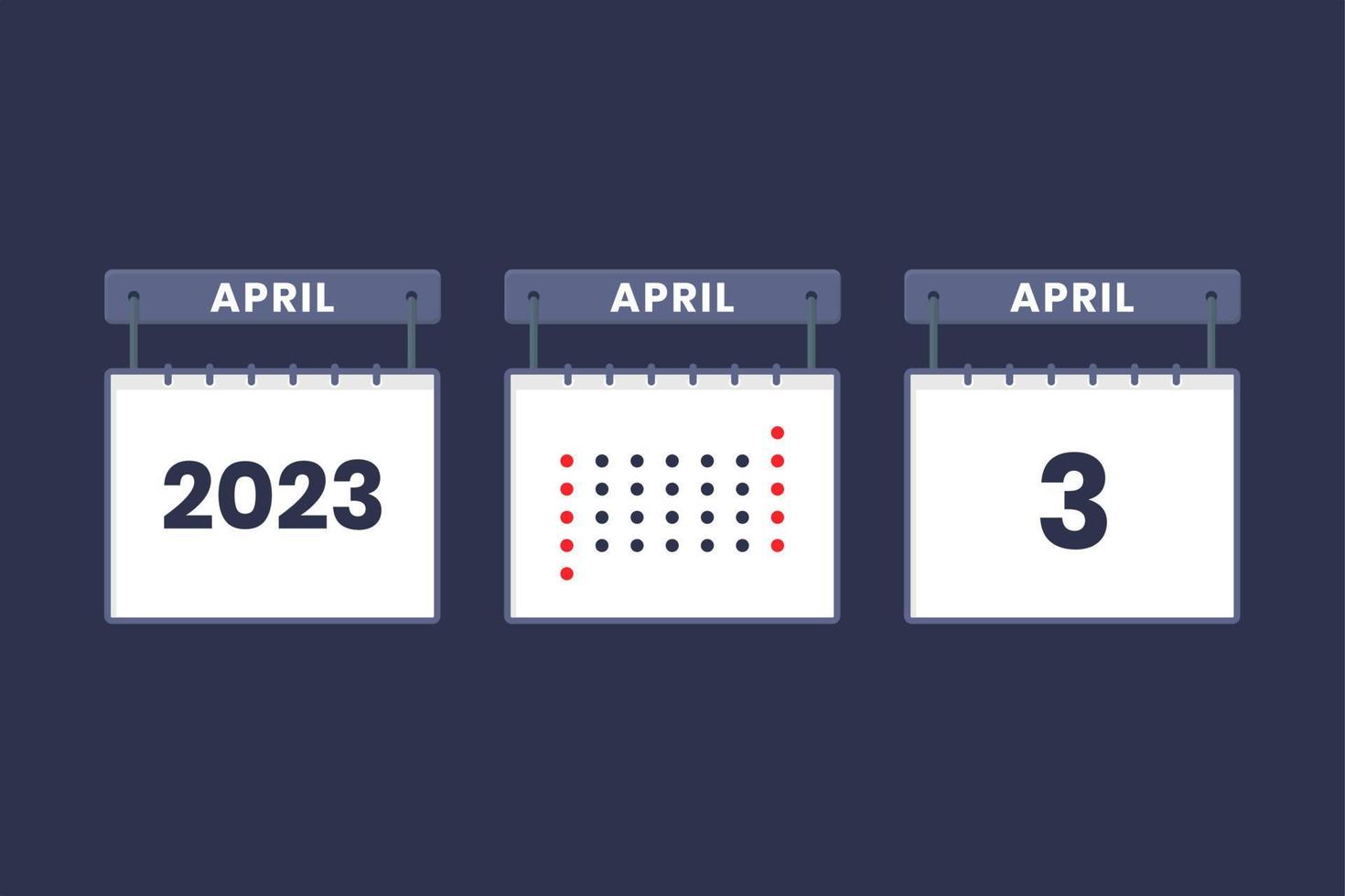 2023 design de calendário ícone de 3 de abril. Calendário de 3 de abril, compromisso, conceito de data importante. vetor