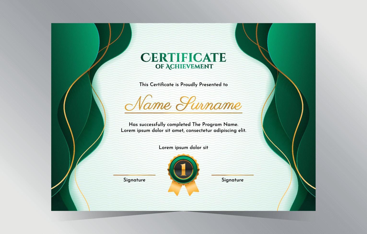 modelo de certificado de luxo verde e dourado gradiente vetor