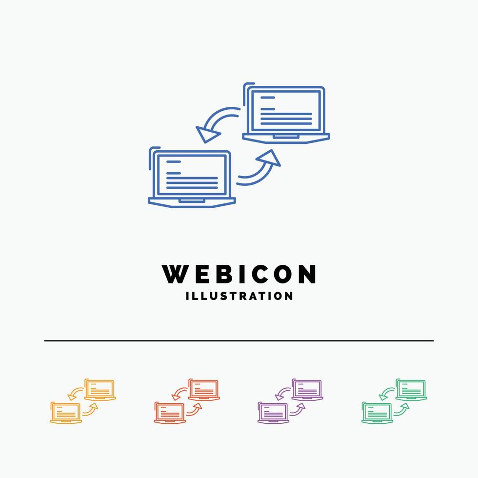 computador. conexão. link. rede. sincronize o modelo de ícone da web de linha de 5 cores isolado no branco. ilustração vetorial vetor